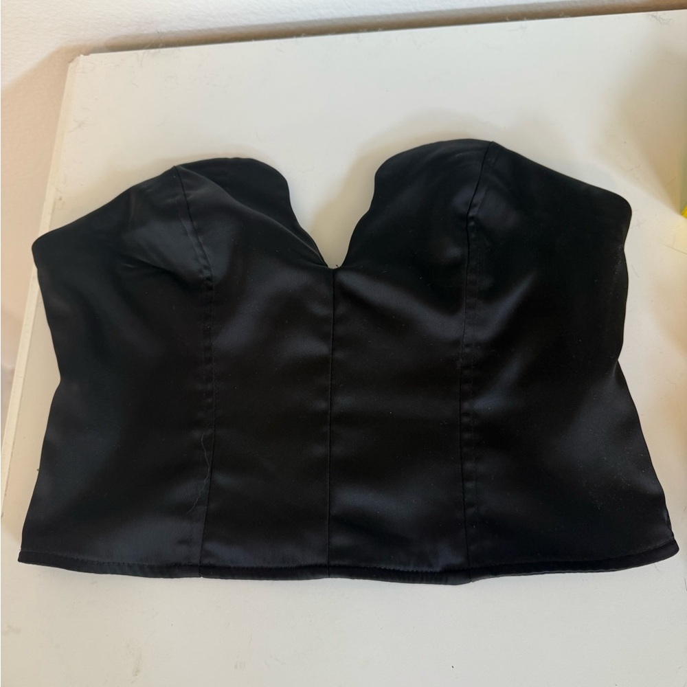 Topshop Black Satin Crop Top